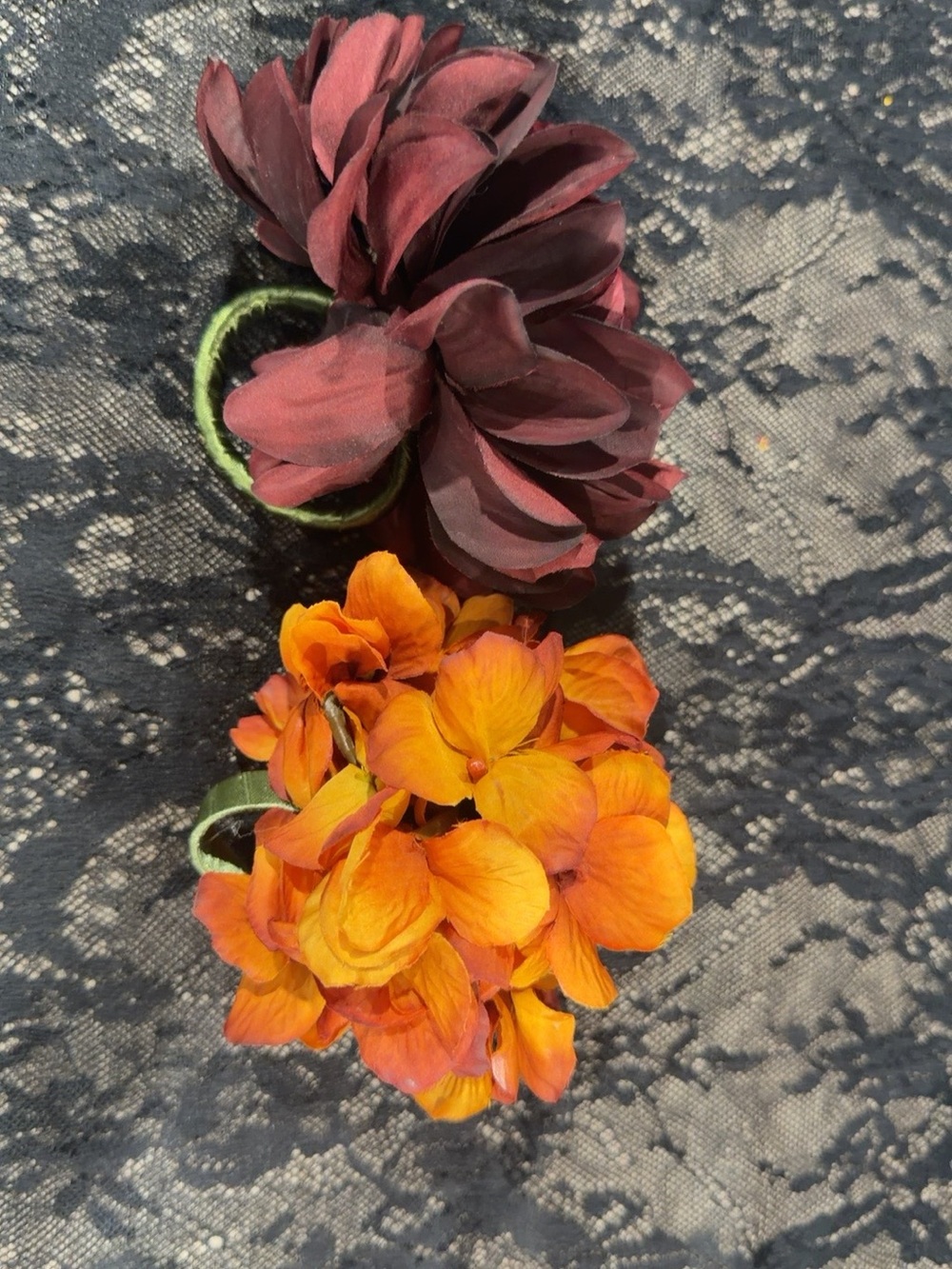 Fall Floral Decorative Rings Burgundy Orange Set of 2
